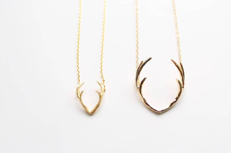 Geweih Halskette in Gold Silber Rosegold, Horn Halskette, Halsreif Hirschgeweih Anhänger, Rentier, Hirschkopf Layering von PinkChemistry