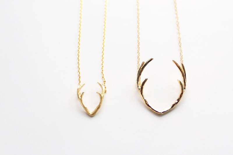 Geweih Halskette in Gold Silber Rosegold, Horn Halskette, Halsreif Hirschgeweih Anhänger, Rentier, Hirschkopf Layering von PinkChemistry