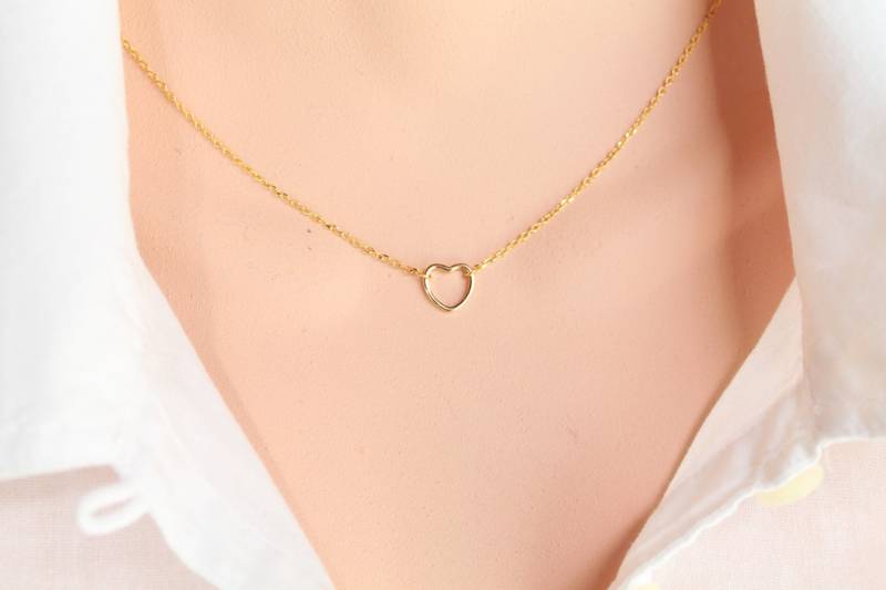Gold Offene Herz Halskette, Minimalist Floating Heart Hochzeit, Brautjungfer Geschenk von PinkChemistry