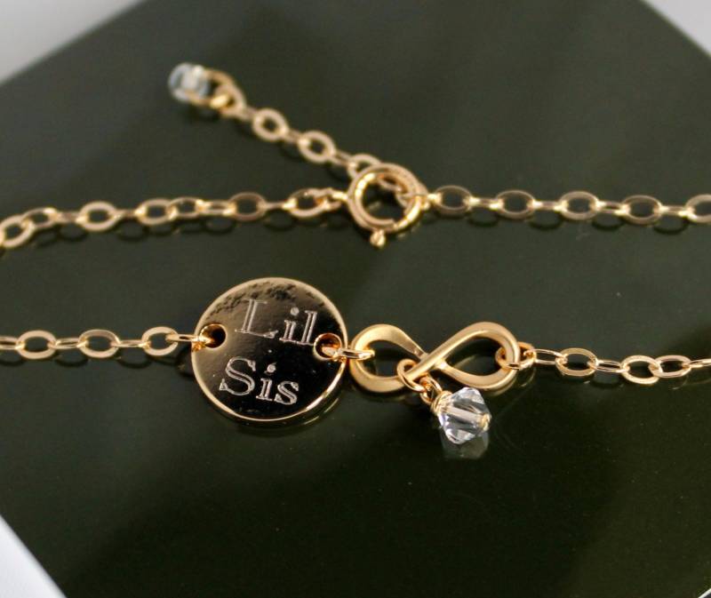 Große/Kleine Schwester Armband Mit Unendlichkeit Und Geburtsstein, 14K Gold Filled Kette, Sterling Silber Sorority Sisterhood Bracelet von PinkChemistry