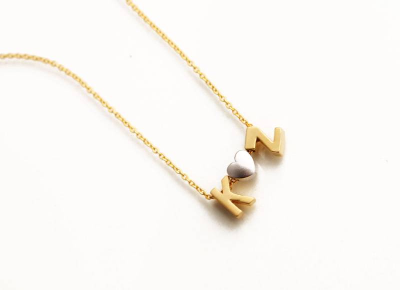 Seine Und Ihre Erste Halskette, Zwei Verbunden Mit Einem Herz Gold Silber Mix, Hochzeit von PinkChemistry