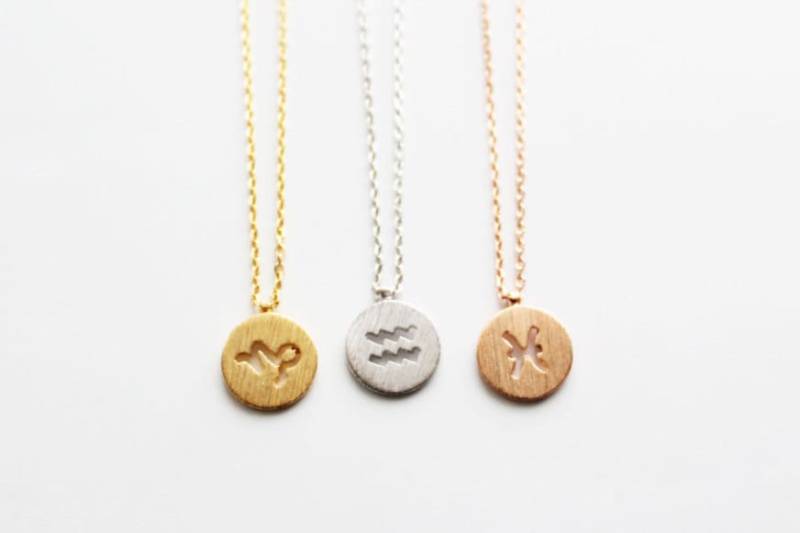 Stern-Zeichen-Halskette, Sternzeichen Halskette, Geburt-Zeichen-Charme-Halskette, Gold/Silber Rose Gold, Astrologie Tierkreis Zeichen von PinkChemistry