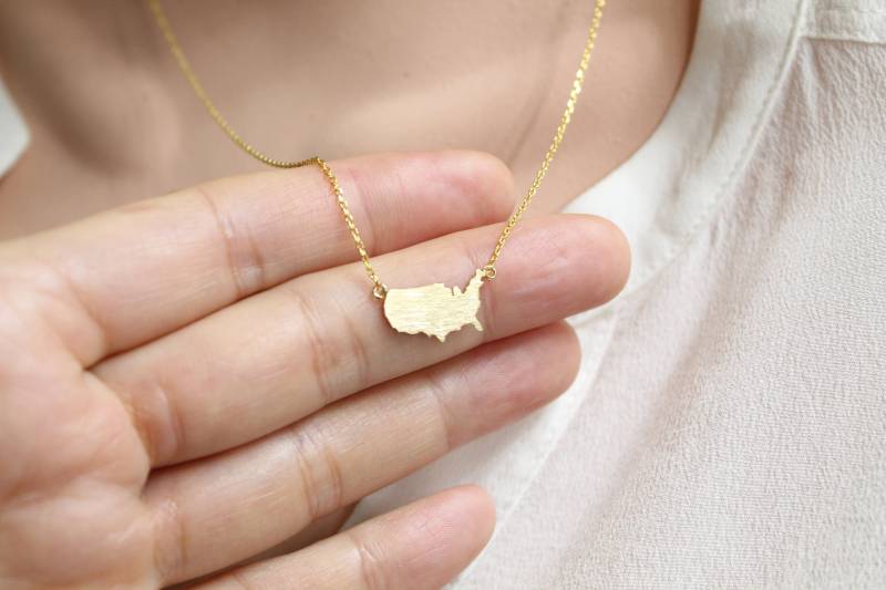 Usa Anhänger, Gold/Silber Bunt Schmuck, Geschenk Für Militär, Austauschschüler, Neue Bürger von PinkChemistry