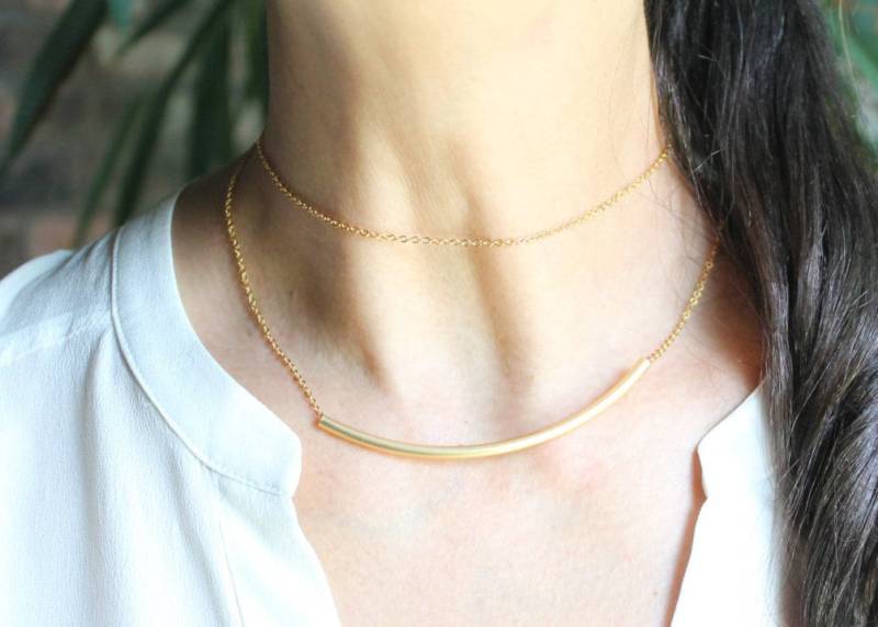 Wickelkette Mit Gebogenes Rohr, Doppelt Geschichteten Halskette, Ring Halsband, Zierlich, Schlicht Wickelkette Mit Gebogenes Rohr, Doppelt Geschichteten Halskette, Ring Halsband, Zierlich, Schlicht von PinkChemistry