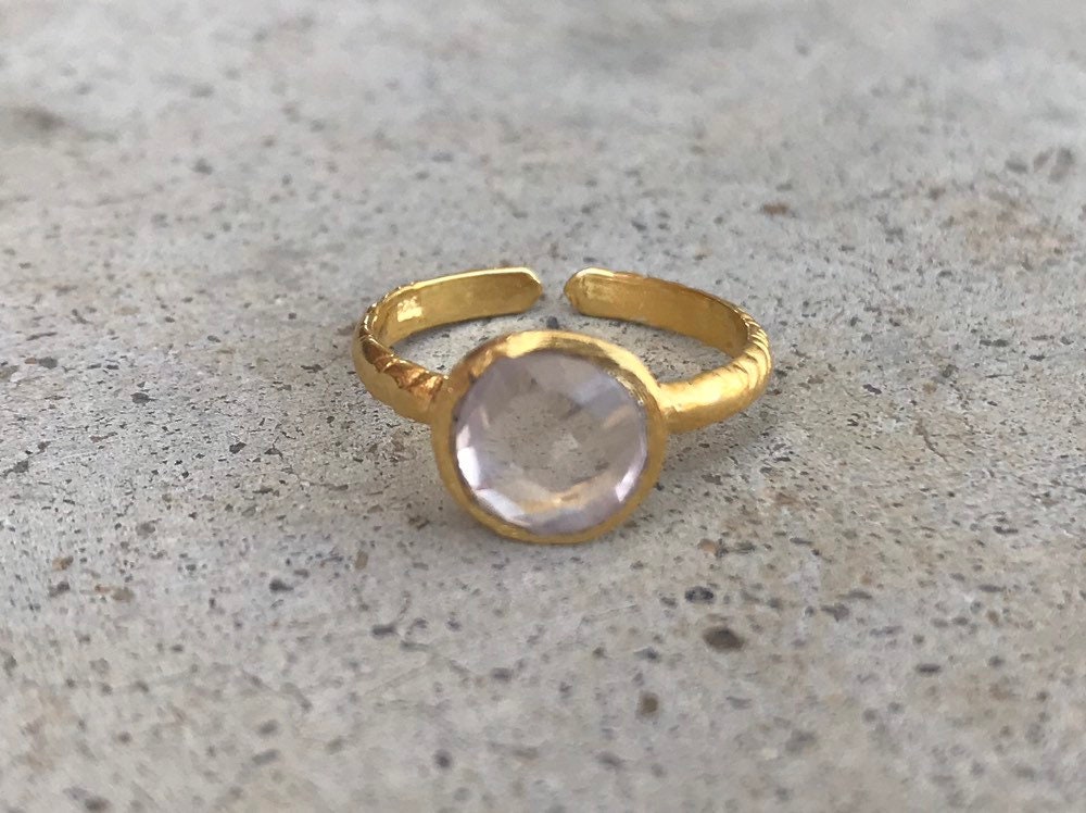 Rosen Edelstein Vergoldetes Silber Sterling Rosenquarz Einstellbar Stapel Geburtsstein Mode Verkauf Schmuck Handmade von PinkCityJewelers