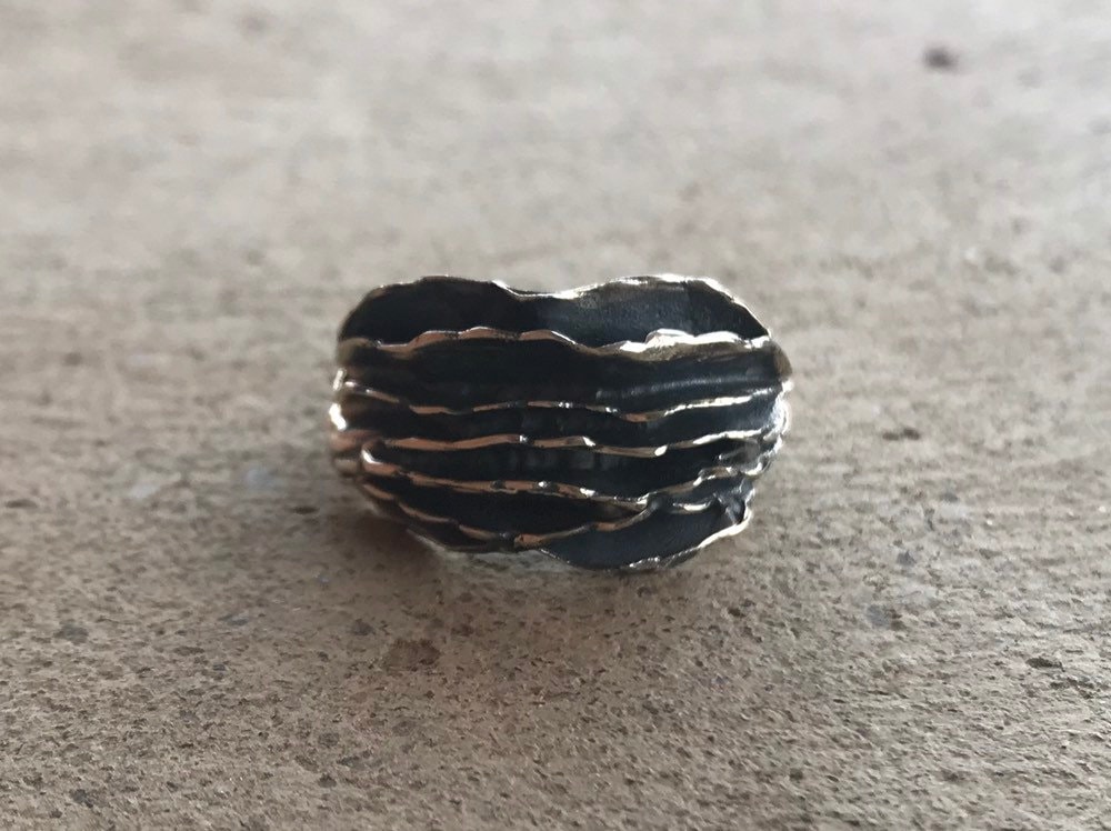 Sterling Silbervolumeneue Delhi Stil Mit Falten, Flowerstatement Ring, Größe 6 Unisex Muttertagsgeschenk Muttertag Gift von PinkCityJewelers