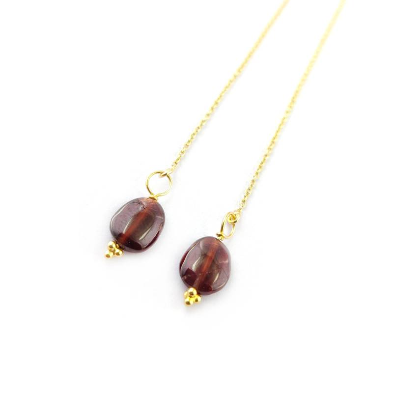 sterling Silber Gold Vermeil Glatte Tumble Threader Ohrringe, Oval Geformte Edelstein Ketten Vergoldete Geburtstagsgeschenk von PinkCityJewelss