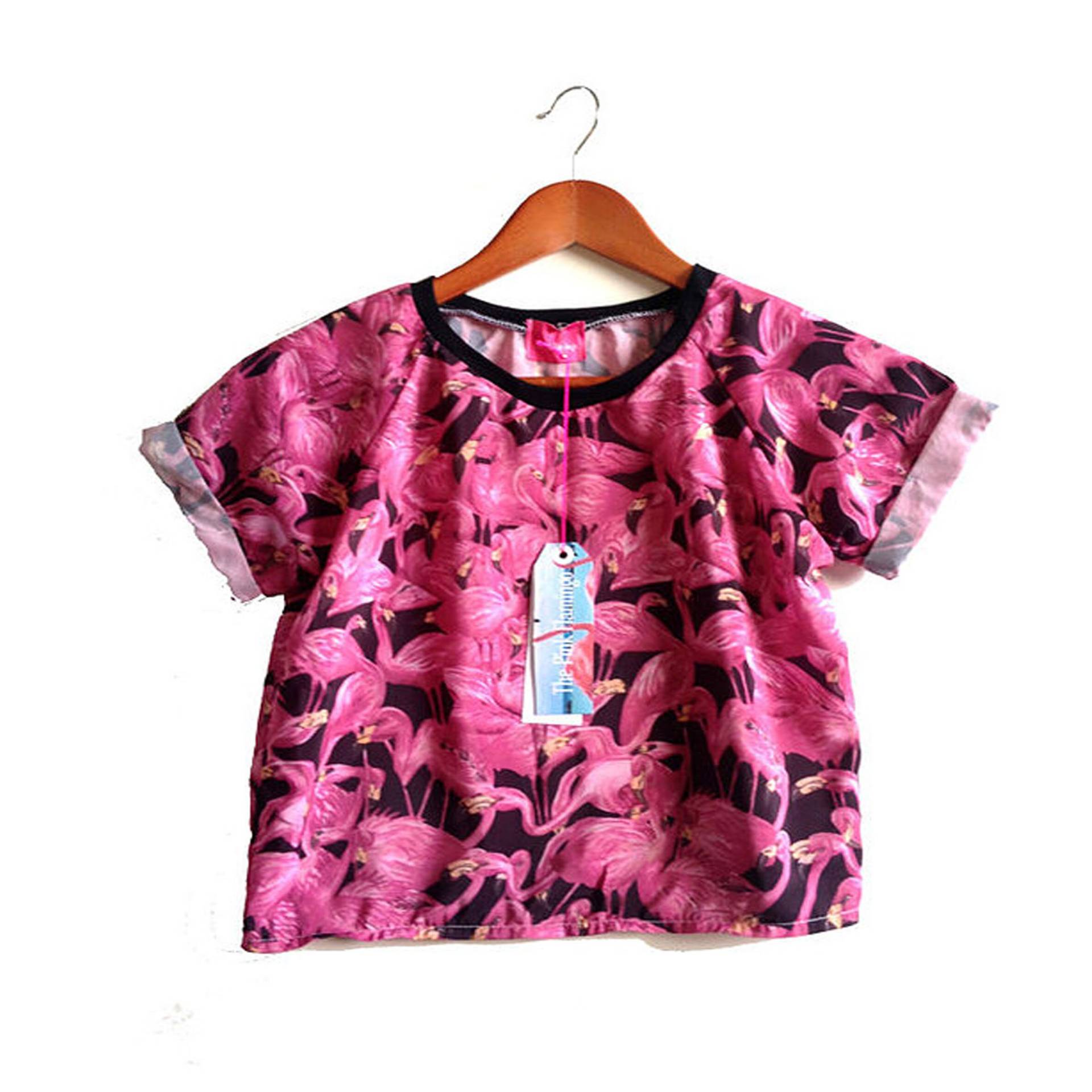 Flamingo Print Crepe Raglan-Ärmel-T-stück Flamingo Print Crepe Raglan-Ärmel-T-stück von PinkFlamingoShorts