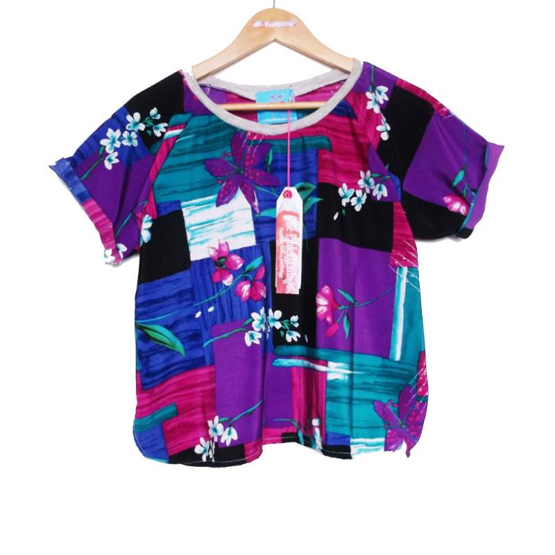 Lila Retro Print Raglan Ärmel T-Shirt Lila Retro Print Raglan Ärmel T-Shirt von PinkFlamingoShorts