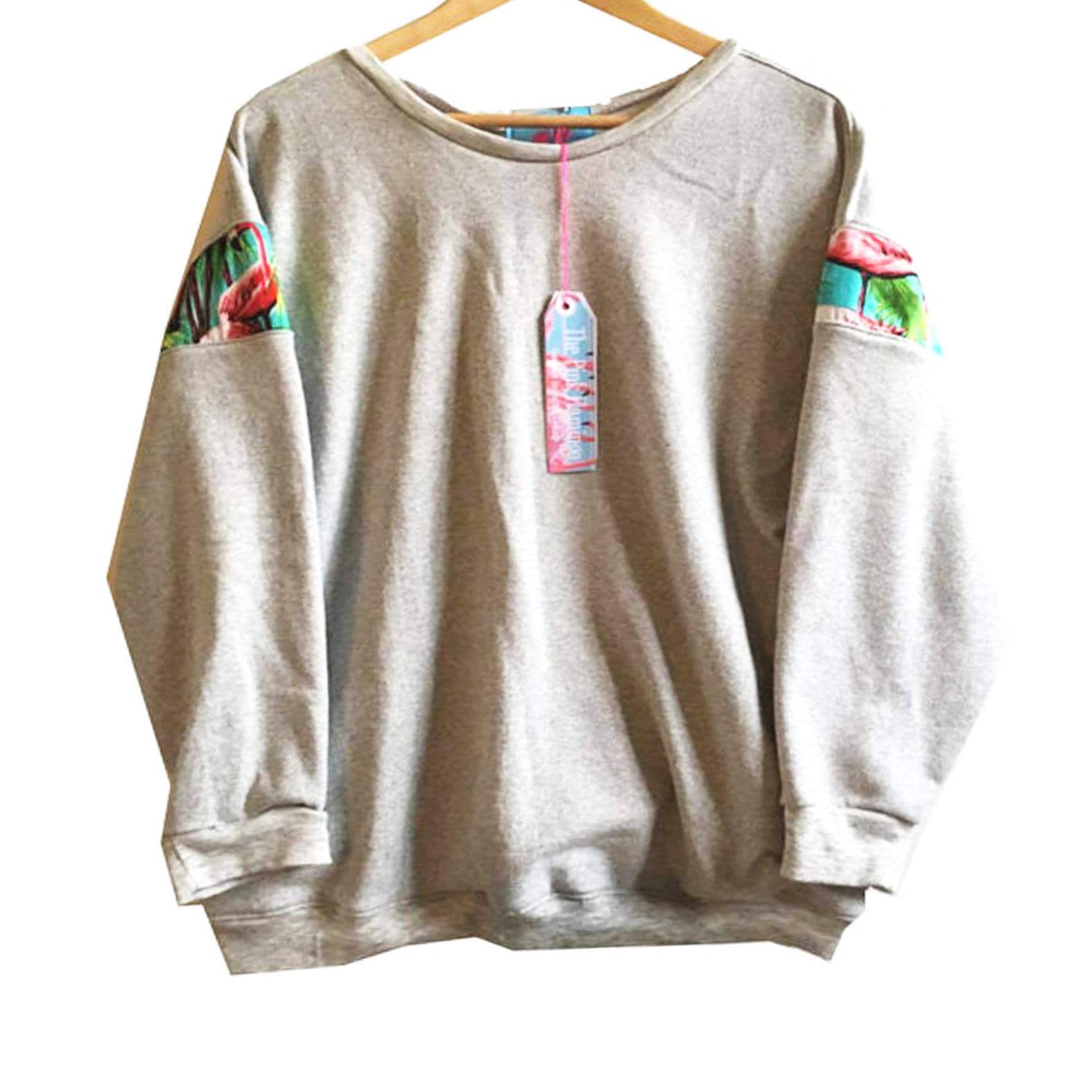 Retro Flamingo Print Slouchy Ärmel Pullover Retro Flamingo Print Slouchy Ärmel Pullover von PinkFlamingoShorts