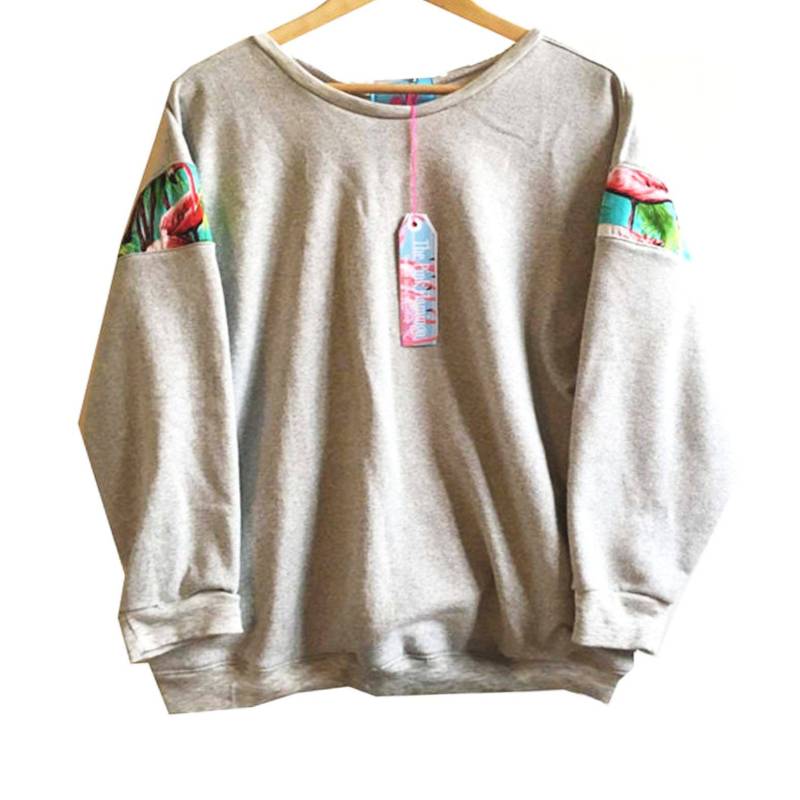 Retro Flamingo Print Slouchy Ärmel Pullover Retro Flamingo Print Slouchy Ärmel Pullover von PinkFlamingoShorts