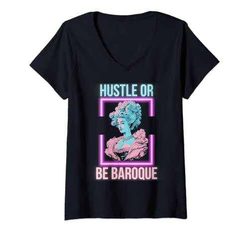 Damen PinkFluffDesigns Hustle or Be Barock T-Shirt mit V-Ausschnitt von PinkFluffDesigns