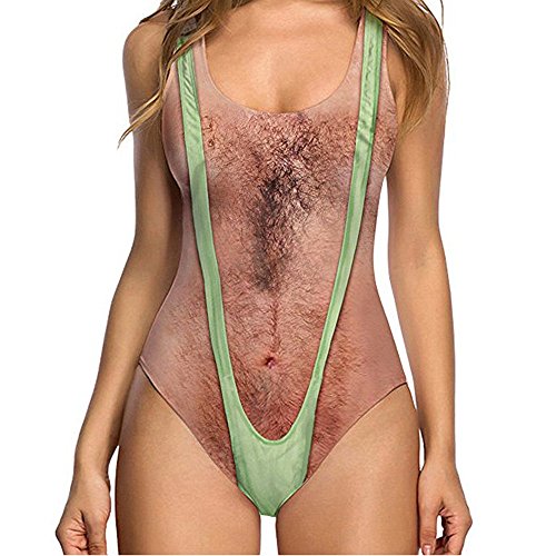 PinkLu Damen Badekleid Borat Mankini Einteiliger Badeanzug Mit 3D-Druck FüR RüCkenfreie Badebekleidung Mit Einem Lustigen Sommerstrand (medium, Weiß) von PinkLu