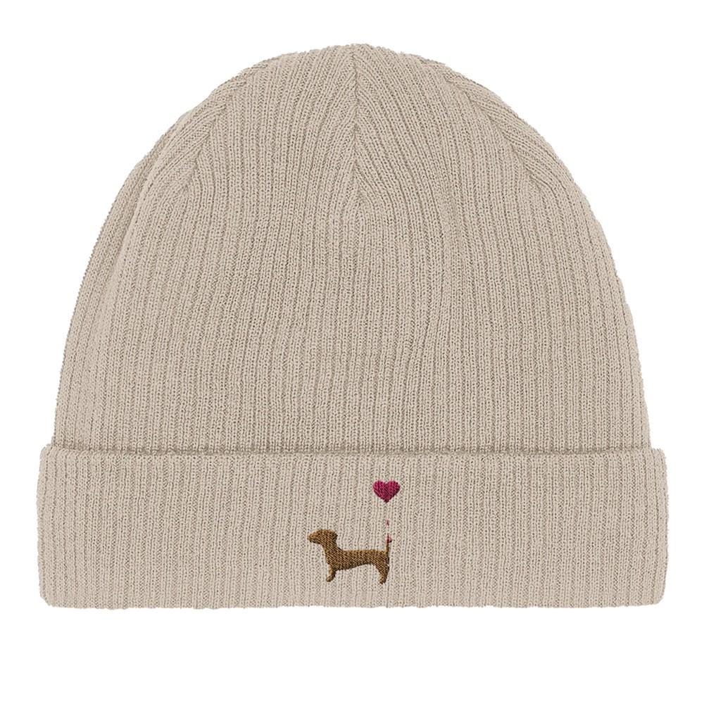 Bio-Baumwoll-Beanie Mütze Dackel | Verschiedene Farben Unisex Dackelstickerei von PinkPawDE