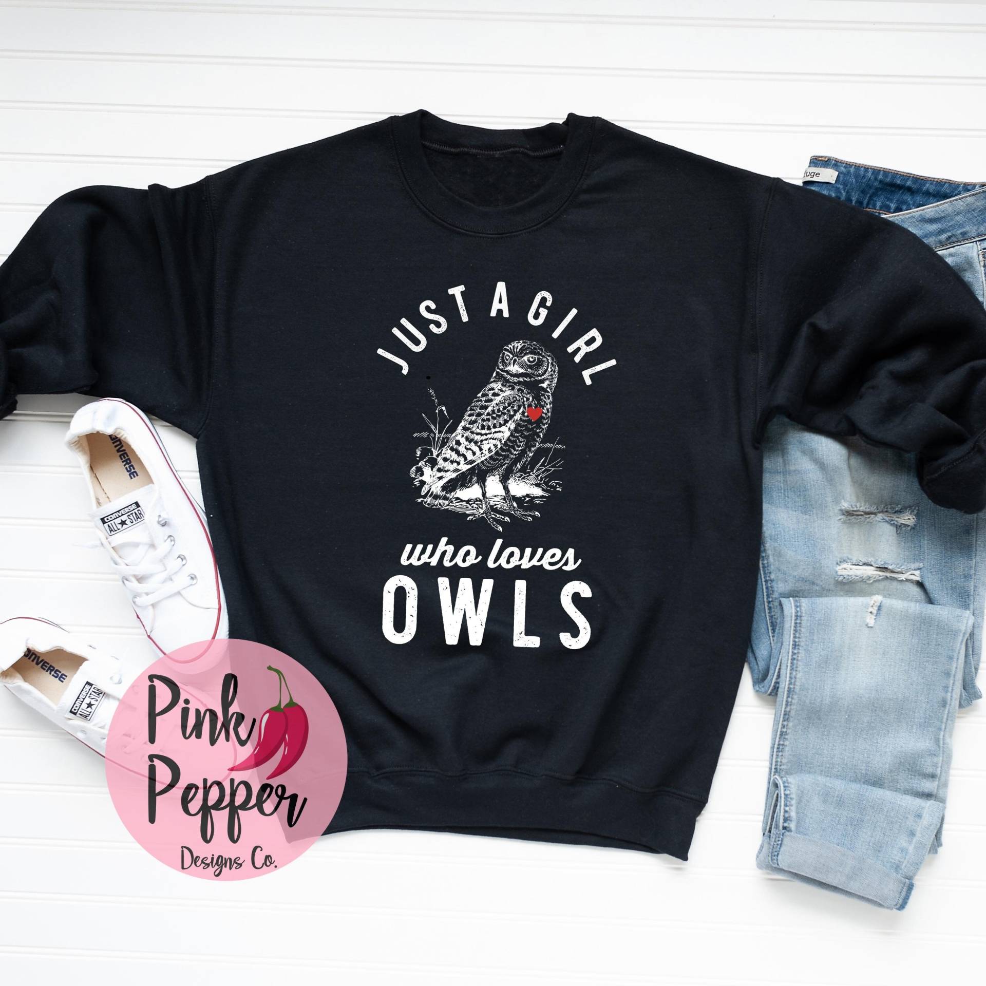 Eulen Sweatshirt, Just A Girl Who Loves Pullover, Liebhaber Shirt, Beste Eule Geschenk, Kinder & Erwachsene Plus Zu 5xl, Vogel Geschenk von PinkPepperDesignsCo