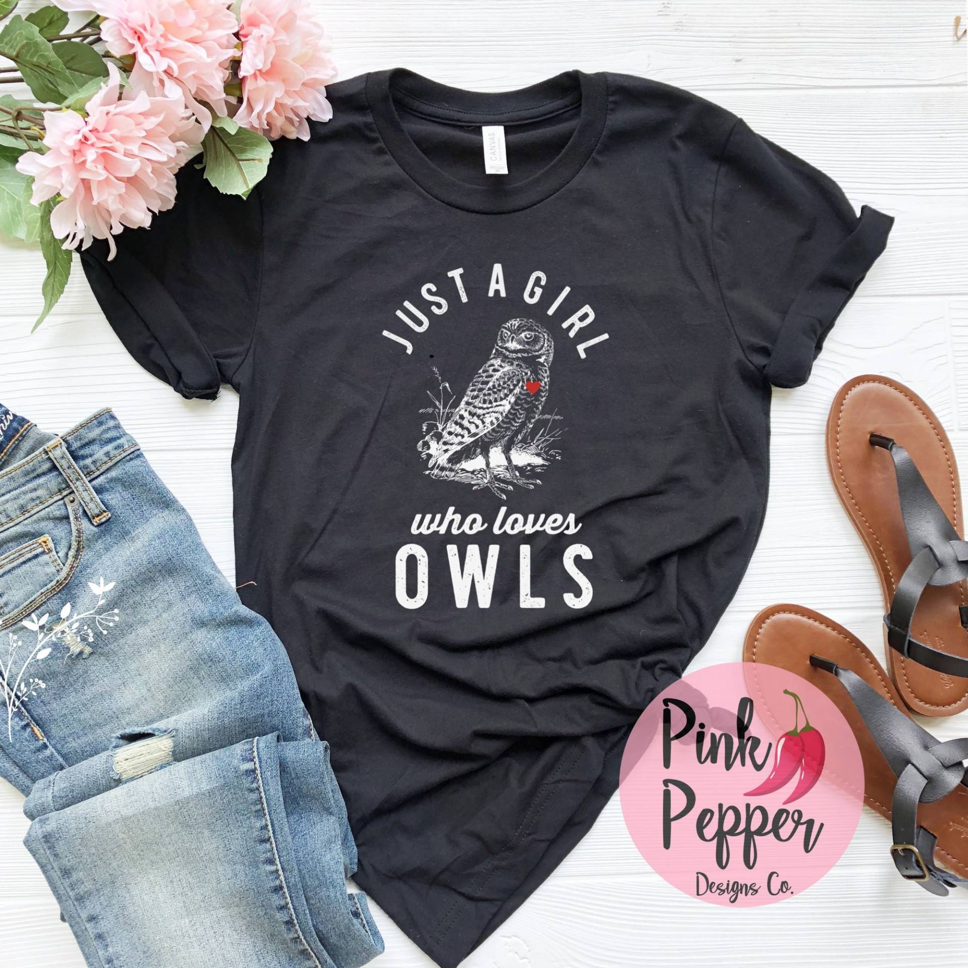 Eulen Tshirt, Just A Girl Who Loves T-Shirt, Tierliebhaber Shirt, Liebhaber Geschenk Unisex Und Jugend Größen, Vogel Plus Zu 4xl von PinkPepperDesignsCo