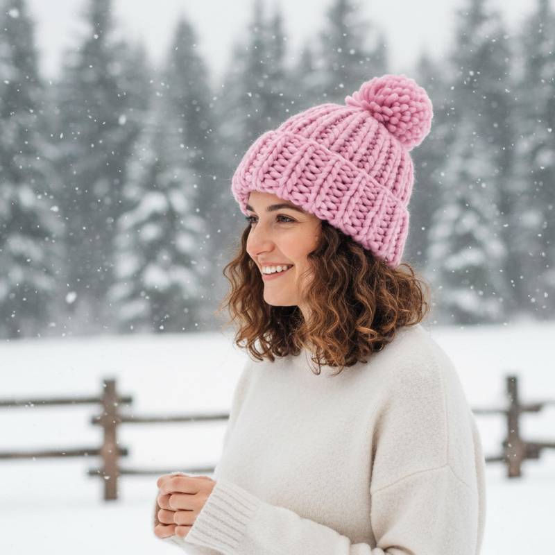 Oversized Beanie in Pink Handgestrickte Grobstrickmütze Aus Weichem Acryl von PinkPositiveShop