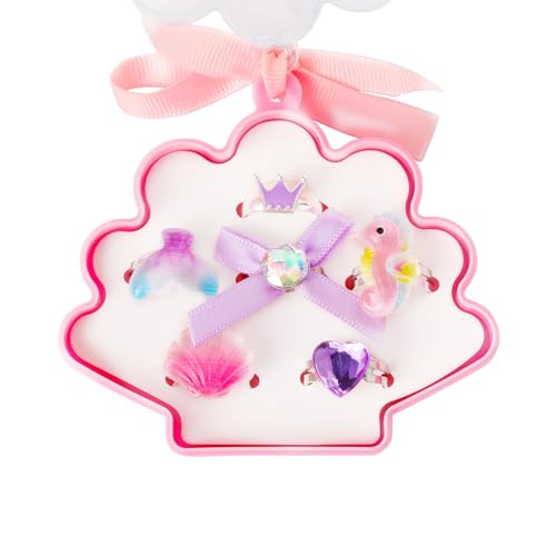 PinkSheep Juwelenringe für kleine Mädchen im Kasten, Mädchen verstellbar Jewel Spiel- und Anziehringe (6pcs-Shell Box) von PinkSheep
