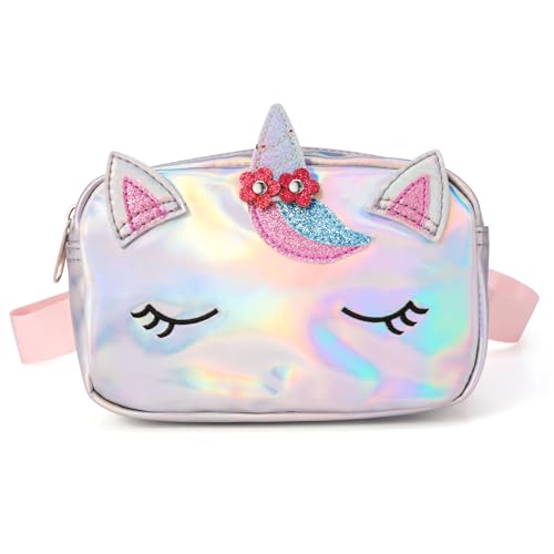 PinkSheep Kinder Bauchtasche Mädchen, Kinder Katze Einhorn Hüfttasche, Gürteltasche für Mädchen Mädchen Tasche, Verstellbarer Gürtel für Kinder Sport Laufen, Camping, Ausflug, Weißes Einhorn von PinkSheep