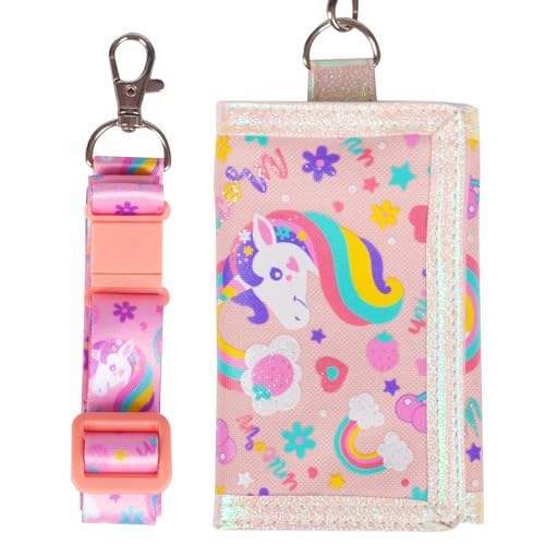 PinkSheep Kinder Geldbörse für Mädchen im Alter von 4-18 Jahren Trifold, Jugend Geldbörse mit Lanyard Zippered Coin Pocket Kartenhalter, Neuheit Geldbörse für Kinder Geburtstag Geschenke - Einhorn von PinkSheep