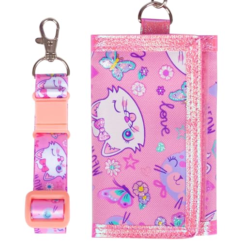 PinkSheep Kinder Geldbörse für Mädchen im Alter von 4-18 Jahren Trifold, Jugend Geldbörse mit Lanyard Zippered Coin Pocket Kartenhalter, Neuheit Geldbörse für Kinder Geburtstag Geschenke - Katze von PinkSheep