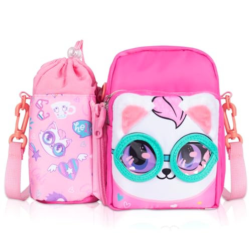 PinkSheep Mädchen Crossbody Schulter Messenger Bag mit Wasserflasche Träger Tasche Sling Bag für Mädchen Wandern Camping Schule von PinkSheep