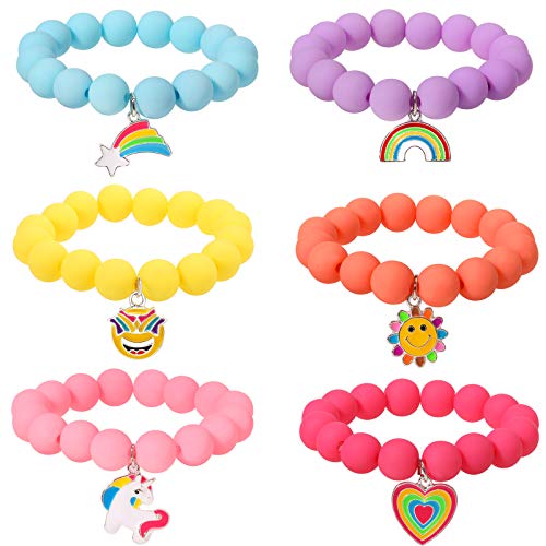 Pinkgarden 6 Stück Bunt Armband für Kinder, Einhorn Emoji Herz Regenbogen Perlen Armbänder Sets Mädchen Schmuck Set Handgemacht Mädchen Armband, Bestes Geschenk Party Gunst von PinkSheep