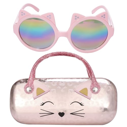 PinkSheep Sonnenbrille für Mädchen, Baby Kinder Polarisierte Sonnenbrille mit Etui, Einhorn Oval Katzen Herz Brille UV400 Schutz, weiße katze von PinkSheep