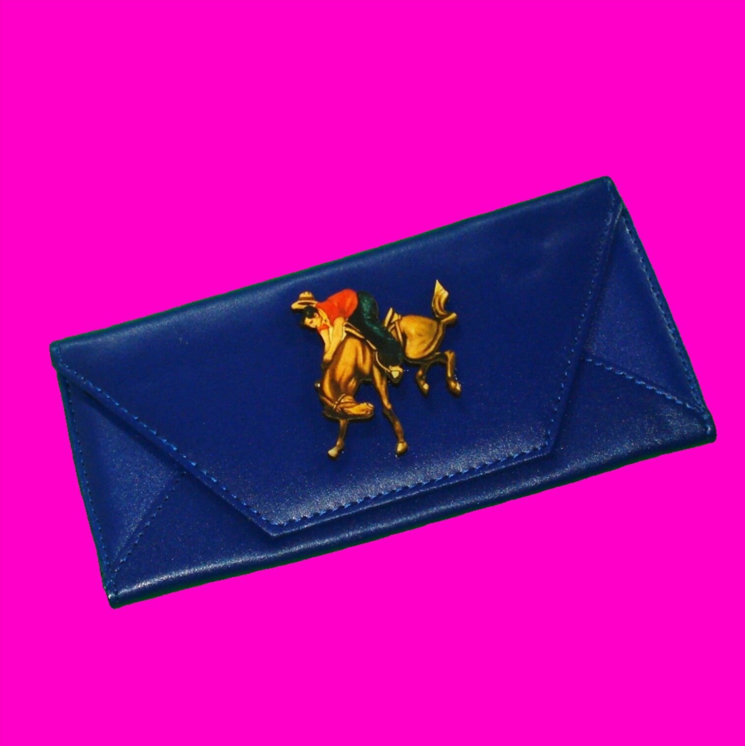 Giddy Up Cowboy Bucking Bronco Horse Bold Blue Rockabella Stampede Vibes Oohay Yahoo Rodeo Accordion Wallet Clutch Geldbörse von PinkSkullCA