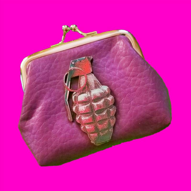 Pull The Pin Geldbörse Big Bombin Grenade Lila Luxe Leder Punk Perfect Silber Kisslock Verschluss Beutel von PinkSkullCA