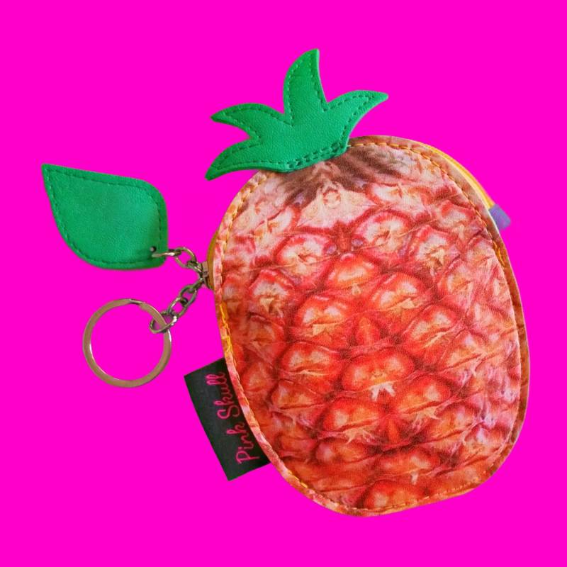 Süßes Obstsalat-Ananas-Scheiben-Retro-Kitsch-Reißverschluss-Beutel-Portemonnaie, Geklebtes Vinyl-Foto, Echte Geldbörse von PinkSkullCA