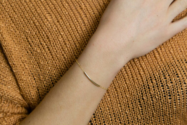 Geschwungenes Sterling Silber Tube Bar Armband-Gold Filled Gebogenes Bar-Rose Gold Armband-Schichtarmband-Armband Für Jeden Tag-Feines Armband von PinkSlate