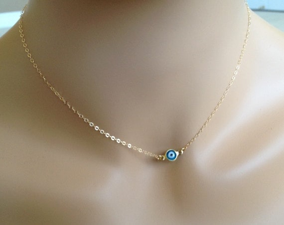 Gold Mini Evil Eye Halskette-Gold Gefüllt Kette-Zierliche Halskette-Layering Halskette-Halskette Für Jeden Tag-Schutz Halskette-Gift von PinkSlate