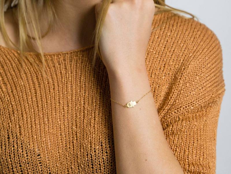 Hamsa Armband Mit Cz-Silber Armband-Gold Filled Kette-sterling Silber Kette-Hand Der Fatima Auge Charm-Schutz von PinkSlate