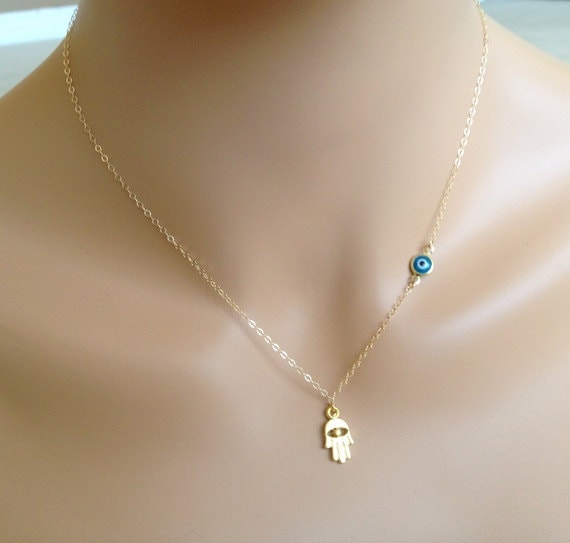Hamsa Halskette Mit Evil Eye Link-Gold Halskette-Gold Gefüllt Kette-Hand Der Fatima Auge Charm-Gold Halskette-Geschenk von PinkSlate