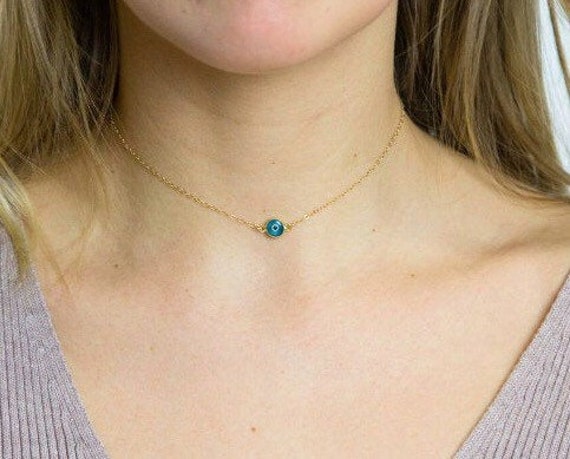 Mini-Evil Eye Halskette-Blau Evil Halskette-Schutz Halskette-Gold Gefüllt Kette-Zierliche Halskette-Layering Halskette-Halskette Für Jeden Tag-Gift von PinkSlate