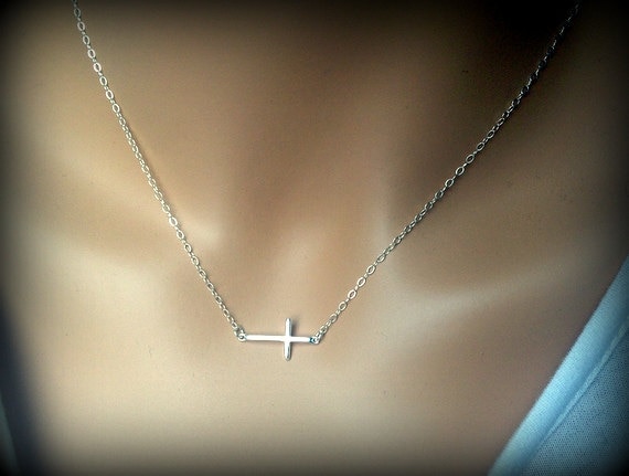 Verkauf Sterling Silber Kreuz Halskette-Zierliche Halskette-Sterling Halskette-Horizontale Halskette-Einfache Halskette-Geschenk von PinkSlate