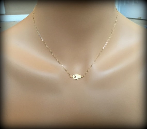 Zierliche Hamsa Halskette Mit Cz-Silber Halskette-Gold Filled Kette-sterling Silber Kette-Hand Der Fatima Auge Anhänger von PinkSlate