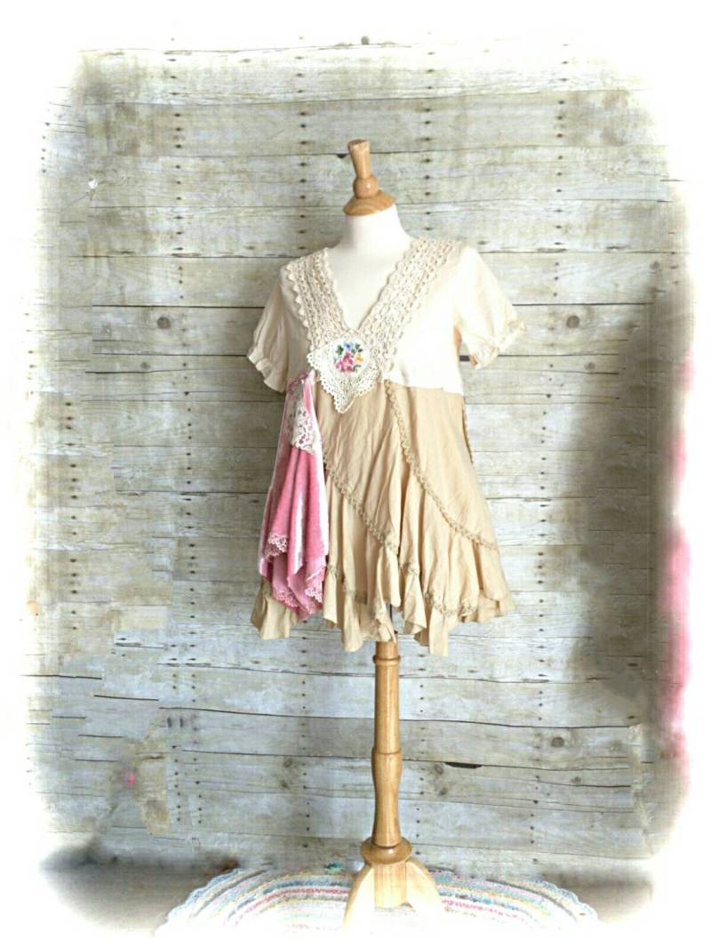 Rosa Sonnenschein Shabby Couture Funky Rüschenspitze Rustikale Boho Strick-Tunika Mori Top Minikleid von PinkSunshineShabby