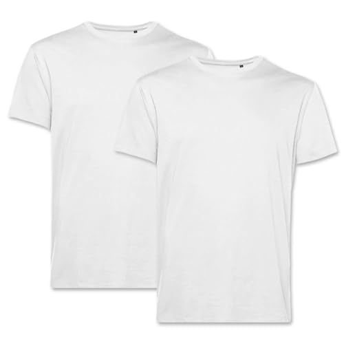 PinkTex Herren T-Shirt (2er Pack) Bio-Baumwolle Rundhals, Weiß, M von PinkTex