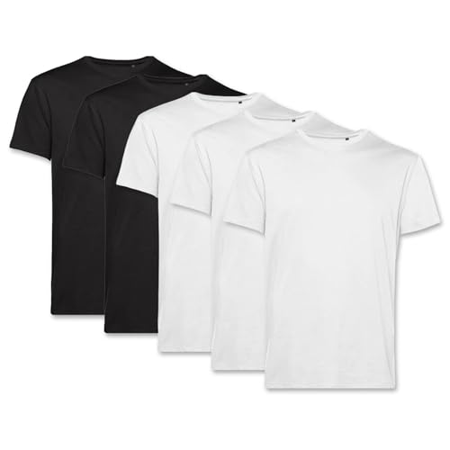 PinkTex Herren T-Shirt (5er Pack) Bio-Baumwolle [3X Weiß / 2X Schwarz, 4XL] von PinkTex