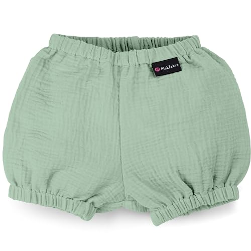 PinkZebra Bloomers aus Musselin Baby Jungen von 3-10 Monate, Musselin-Pumphose, Babykleidung, Shorts atmungsaktiv Handmade, Babyshorts leicht und weich, Grün von PinkZebra