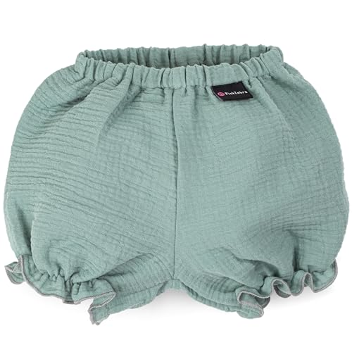 PinkZebra Bloomers aus Musselin Baby Mädchen von 3-10 Monate, Musselin-Pumphose, Babykleidung, Shorts atmungsaktiv Handmade, Babyshorts leicht und weich, Grün von PinkZebra