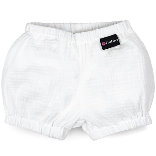 PinkZebra Musselin-Pumphose Baby Jungen von 3-10 Monate, Bloomers, Kurze Musselin Shorts leicht, Bloomer Babyshorts, Kurzhose mit Gummizug Handmade, Weiß von PinkZebra