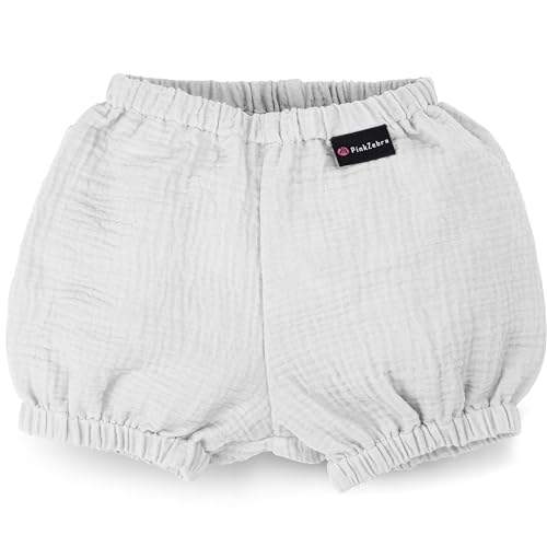 PinkZebra Musselin-Pumphose Baby Jungen von 3-10 Monate, Kurze Hose Short für Sommer, weiche Bloomers atmunsgaktiv aus 100% Baumwolle Handmade, Grau von PinkZebra