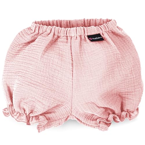PinkZebra Musselin-Pumphose Baby Mädchen von 3-10 Monate, Bloomers, Kurze Musselin Shorts leicht, Bloomer Babyshorts, Kurzhose mit Gummizug Handmade, Pink von PinkZebra