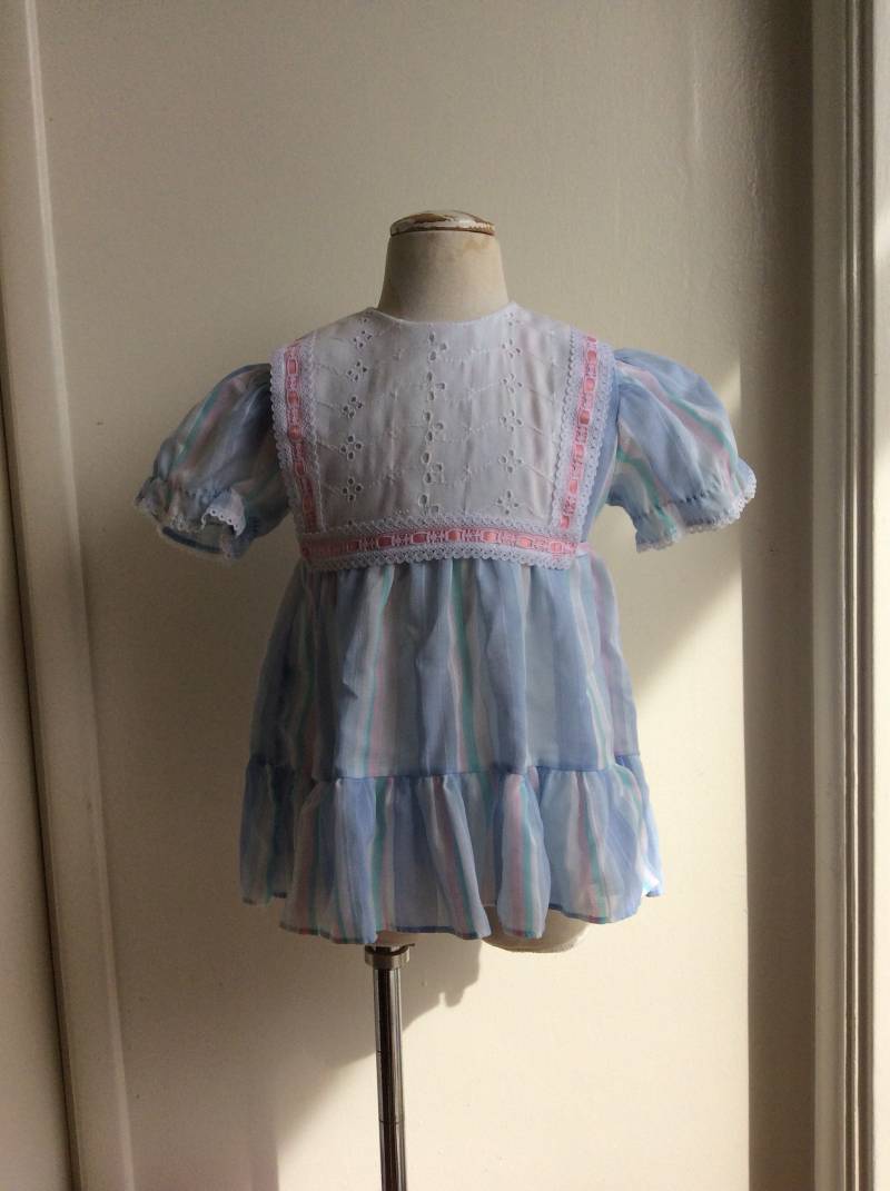 Vintage Demi Lass Mädchen Kleid Blau Streifen Gr 2-3T von Pinkbedazzler