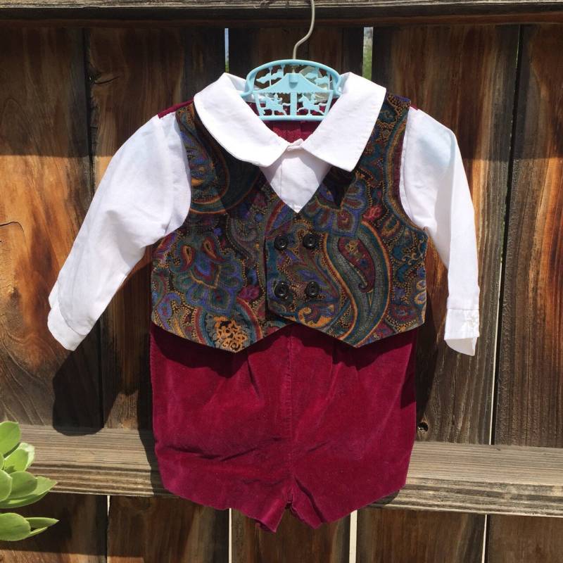 Vtg Baby Boy Urlaub Dress Up Strampler Weste Weinrot Anzug Gr 6-9 M Pasley von Pinkbedazzler
