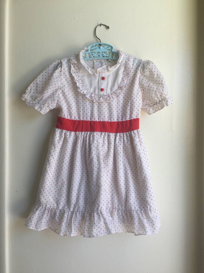 Vtg Buttercup Mädchen Kleid Rot Weiss Schweizer Punkte Gr 3-4Y von Pinkbedazzler