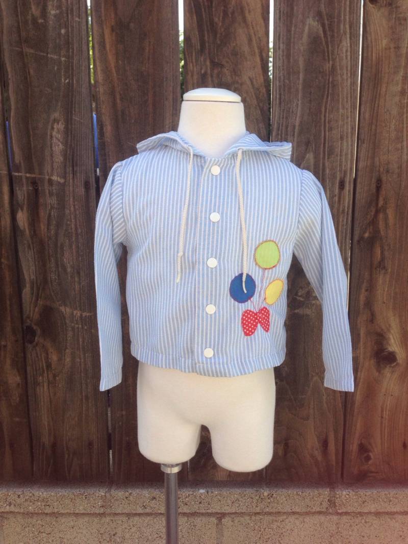Vtg Jc Penny Toddle Time Jacke Blau Weiß Streifen Sz 2 Luftballons Rote Schleife von Pinkbedazzler